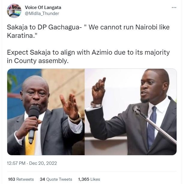 Voice of langata midila_thunder sakaja to dp gachagua we cannot run nairobi like