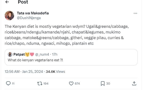 Post tata wa makodofia dushinjenga the kenyan diet is mostly vegetarian wdym? ug