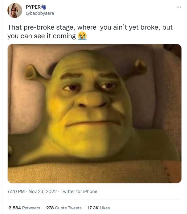 Pyper badbbyaera that prebroke stage, where you ain't yet broke, but you can see