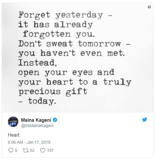 Forget yesterday it has already forgotten you. dont sweat tomorrow you haven't e