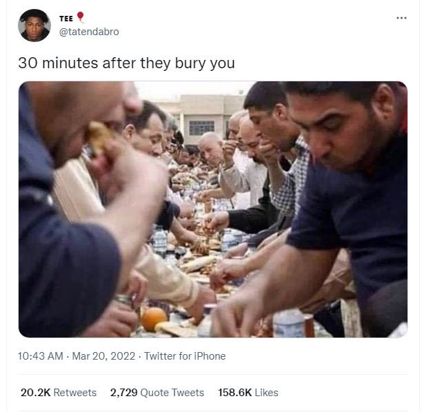 Tee tatendabro 30 minutes after they bury you 10.43 am mar 20, twitter for iphon