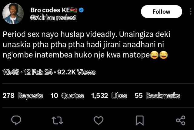 Bro_codes ke adriannealest follow period sex nayo huslap videadly . unaingiza de