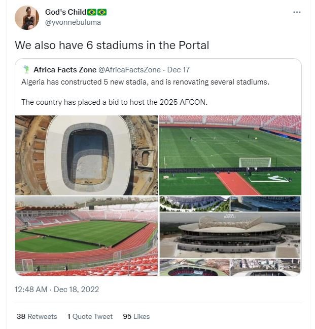 God's child yvonnebuluma we also have 6 stadiums in the portal africa facts zone
