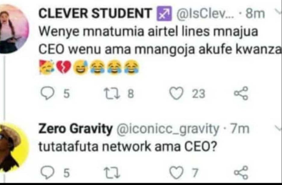 Clever student isclev_ 8m wenye mnatumia airtel lines mnajua ceo wenu ama mnango