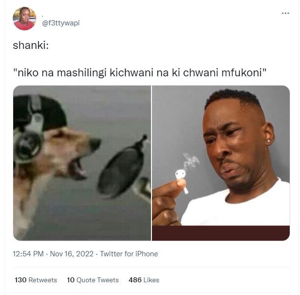 F3ttywapi shanki niko na mashilingi kichwani na ki chwani mfukoni 12.54 pm nov 1