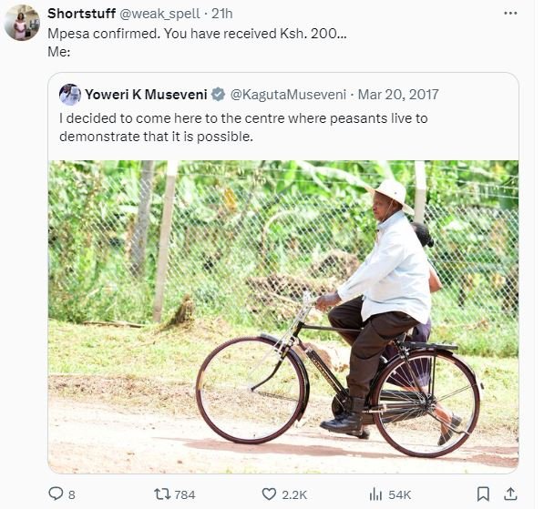 Shortstuff weak_spell 21h mpesa confirmed. you have received ksh 200. me yoweri