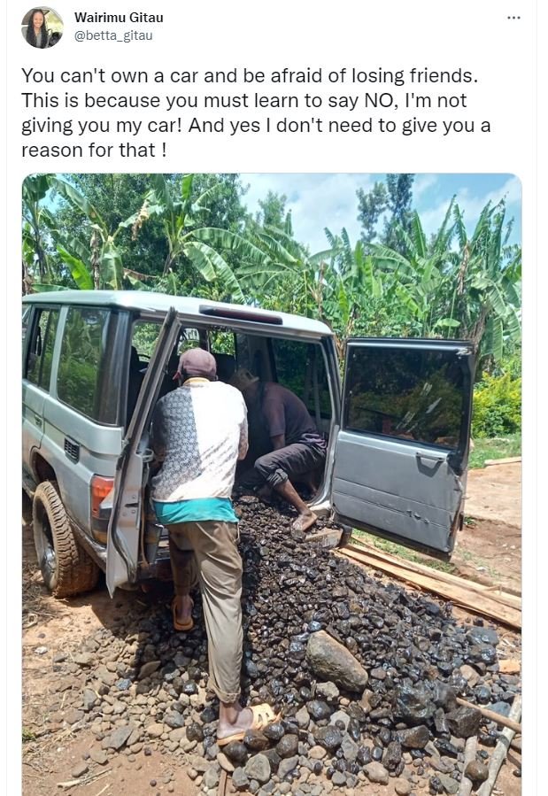 Wairimu gitau betta_gitau you can't own a car and be afraid of losing friends th