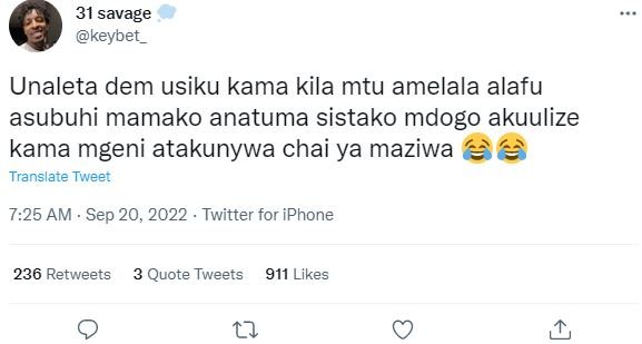 31 savage keybet _ unaleta dem usiku kama kila mtu amelala alafu asubuhi mamako