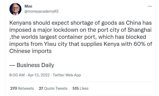 Moe moneyacademyke kenyans should expect shortage of goods as china has imposed