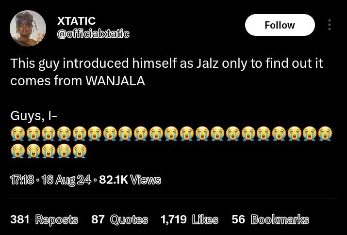 Xtatic fificialxtatic follow this guy introduced himself as jalz only to find ou