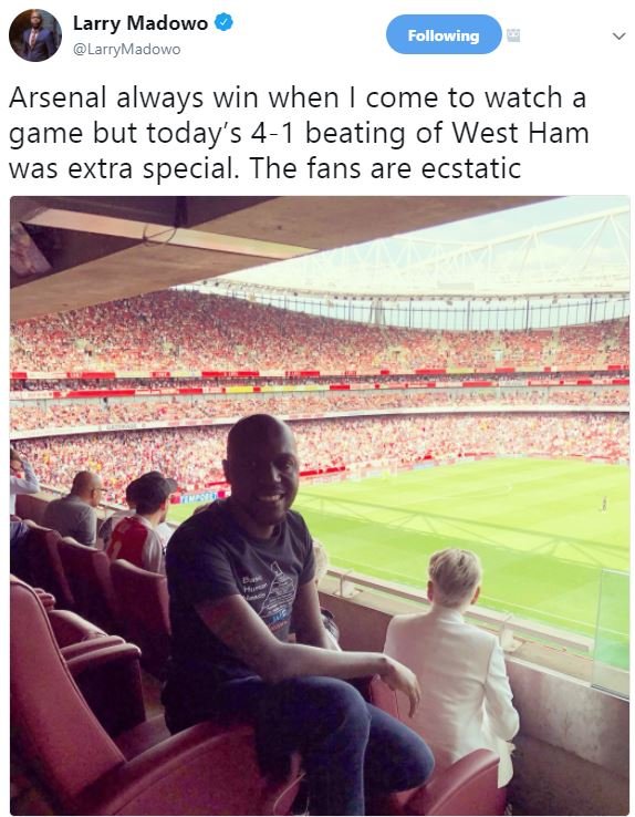 Larry madowo larrymadowo following arsenal always win when come to watch a game