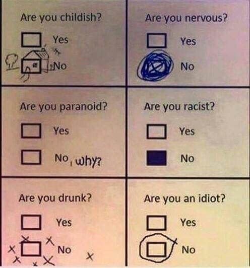 Are you childish? are you nervous? yes yes ino no are you paranoid? are you raci