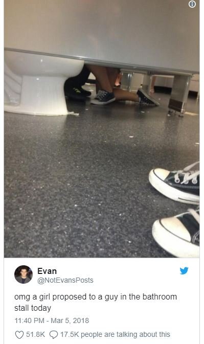 Evan notevansposts omg a girl proposed to a guy in the bathroom stall today 11.4