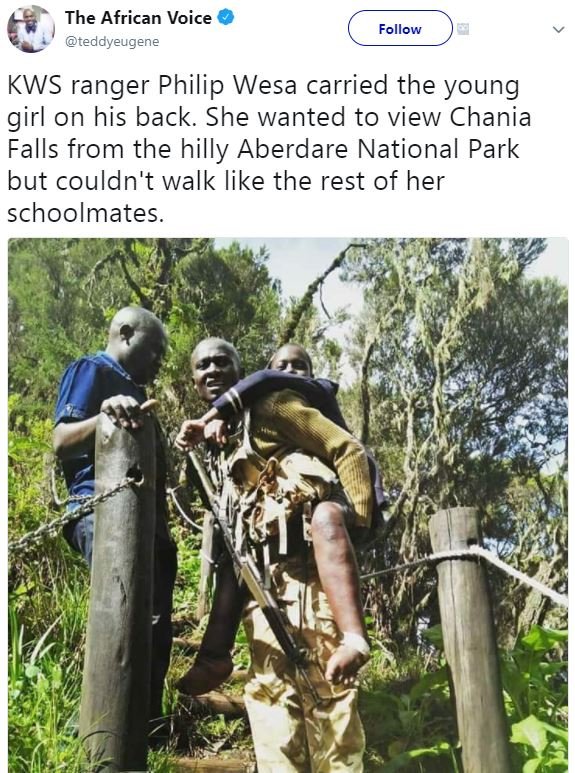 The african voice teddyeugene follow kws ranger philip wesa carried the young gi