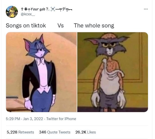 fYour god kcxx Songs on tiktok Vs The whole song 529 PM Jan 3, Twitter for iPhon