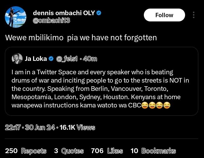 Dennis ombachi oly ombachil3 follow wewe mbilikimo pia we have not forgotten ja