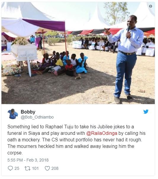 Bobby bob odhiambo something lied to raphael tuju to take his jubilee jokes to a