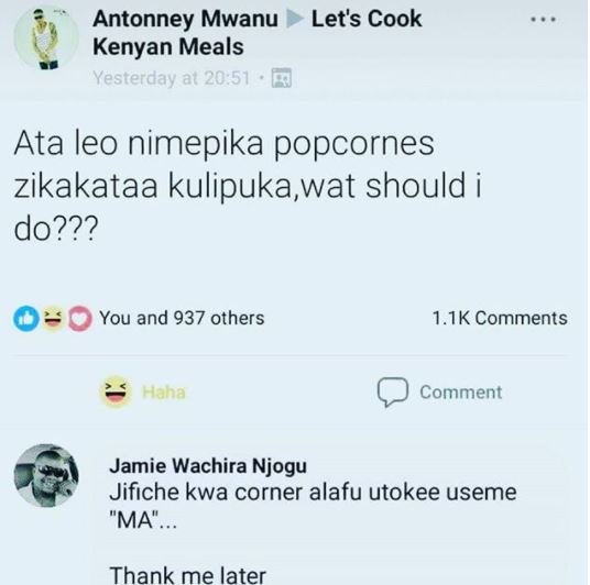 Antonney mwanu let's cook kenyan meals yesterday at 20.51 ata leo nimepika popco