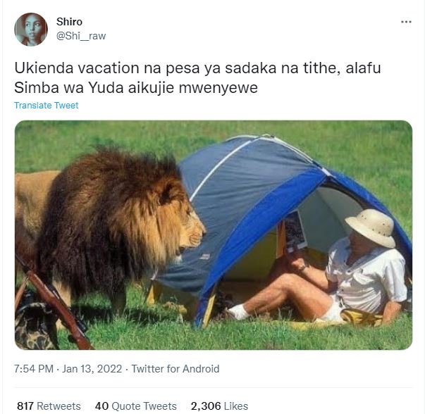 Shiro Shi raw Ukienda vacation na pesa ya sadaka na tithe, alafu Simba wa Yuda a
