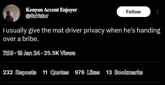 Kenyan accent enjoyer xyator follow usually give the mat driver privacy when he'