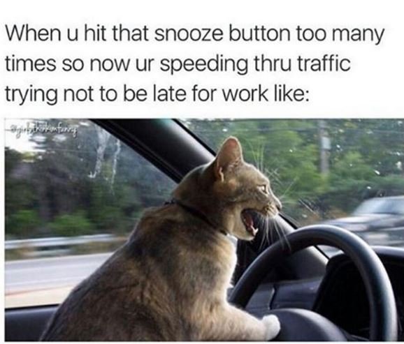 When u hit that snooze button too many times so now ur speeding thru traffic try