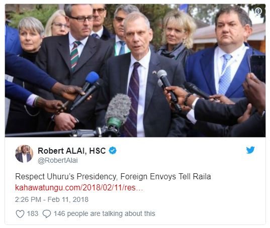 Robert alai hsc robertalai respect uhuru's presidency foreign envoys tell raila