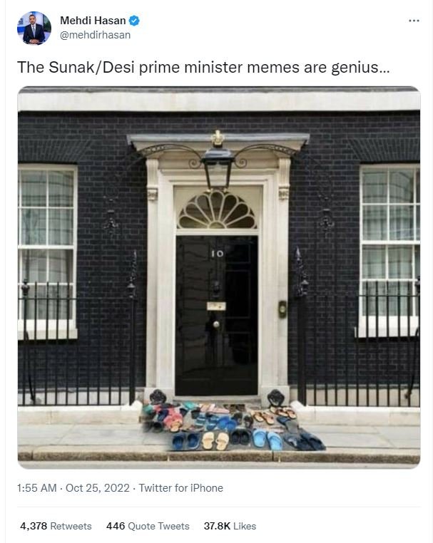 Mehdi hasan mehdirhasan the sunak desi prime minister memes are genius 1.55 am o