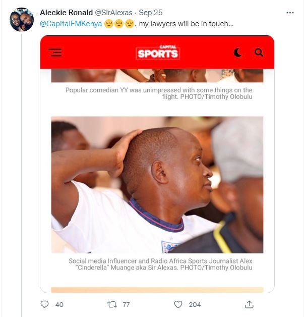 Aleckie ronald siralexas sep 25 capitalfmkenya my lawyers will be in touch. spor