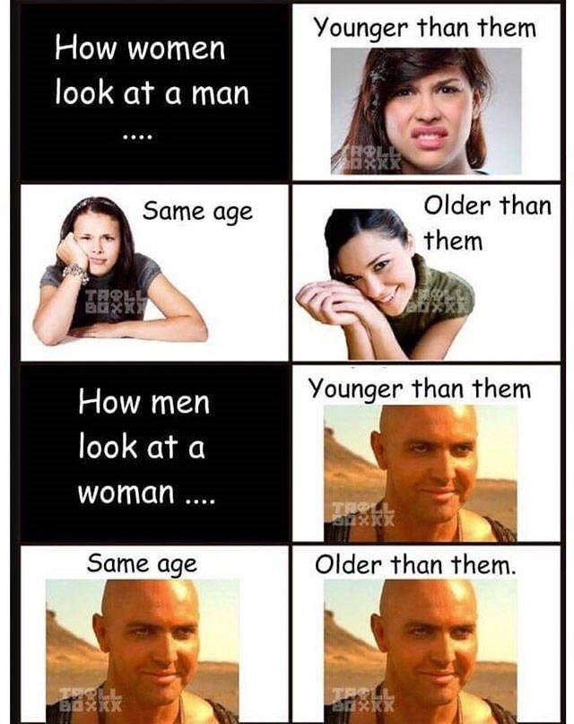Younger than them how women look at a man same age older than them 'ger how men