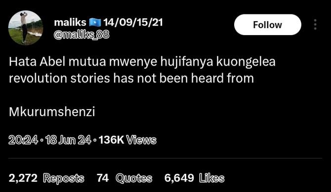 Maliks 14091521 mmalfks 8 follow hata abel mutua mwenye hujifanya kuongelea revo