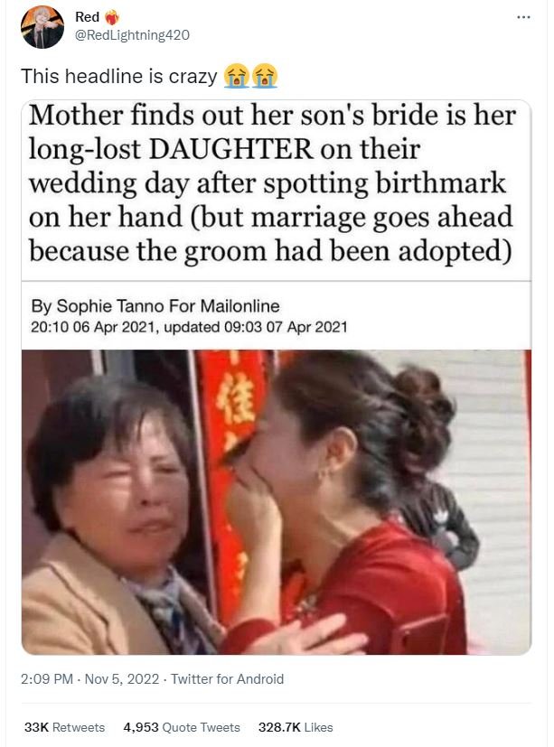 Red redlightning420 this headline is crazy mother finds out her son's bride is h