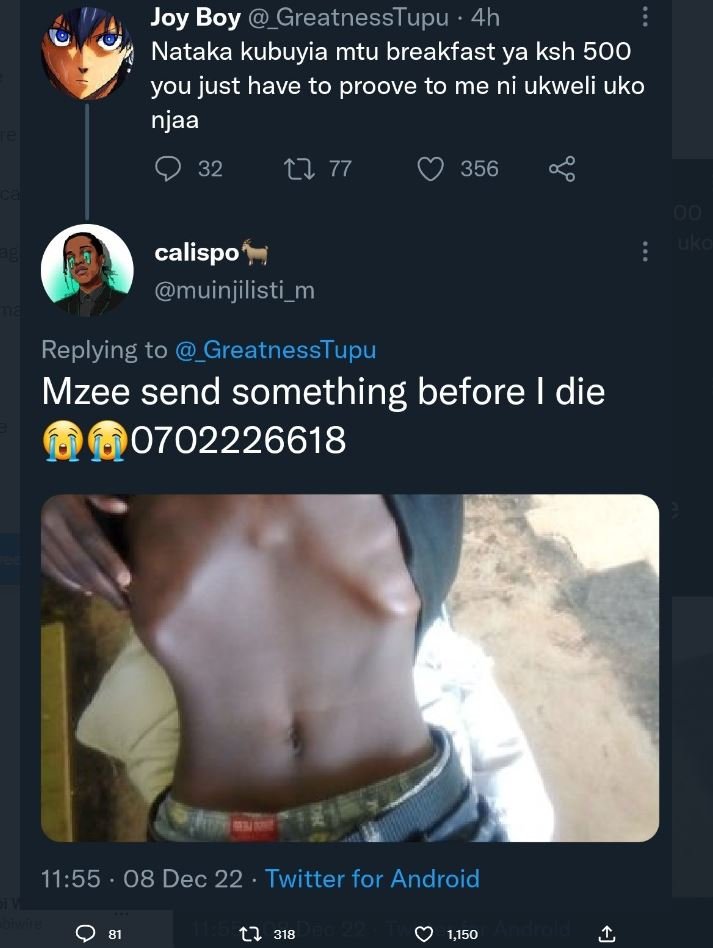 Joy boy greatnesstupu 4h nataka kubuyia mtu breakfast ya ksh 500 you just have t