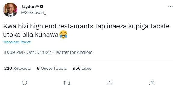 Jaydentuo sirglavan_ kwa hizi high end restaurants tap inaeza kupiga tackle utok