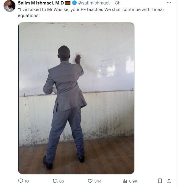 Salim m ishmael m.d salimishmael _ 8h tve talked to mr wasike your pe teacher. w