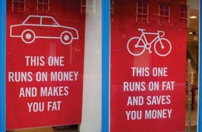 This one runs on money and makes you fat this one runs on fat and saves you mone