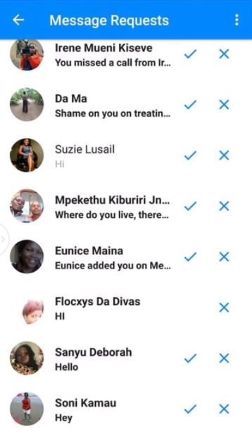 Message requests irene mueni kiseve you missed call from da ma shame on you on t