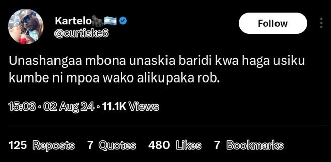 Kartelo igurtskec follow unashangaa mbona unaskia baridi kwa haga usiku kumbe ni