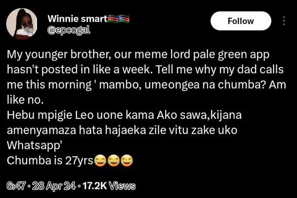 Winnie smart pcogal follow my younger brother our meme lord pale green app hasn'