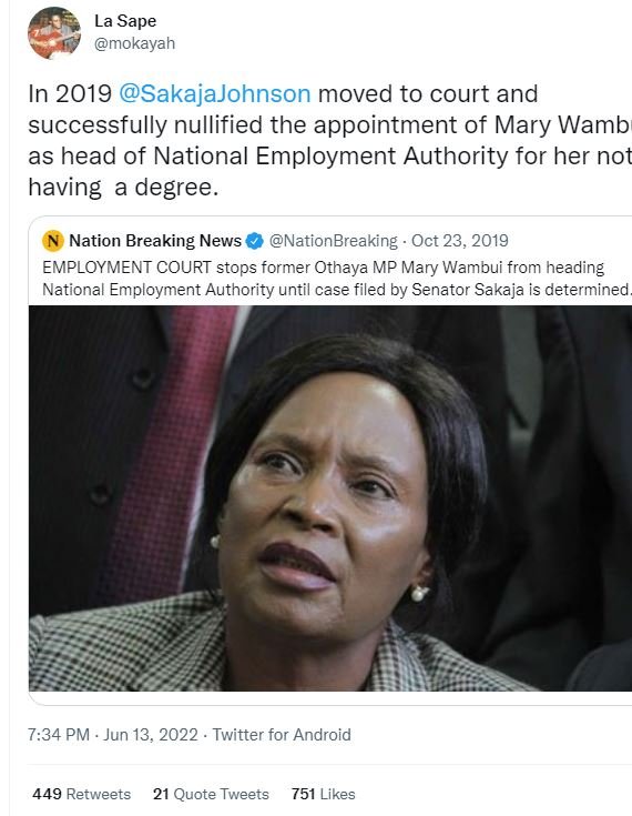 La sape mokayah in sakajajohnson moved to court and successfully nullified the a