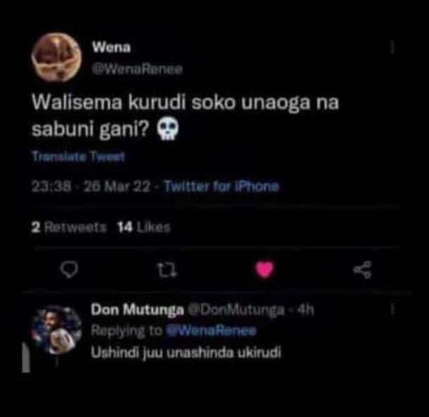 Wonn worarcnee walisema kurudi soko unaoga na sabuni gani? o9lol 290 0 mar12 tit