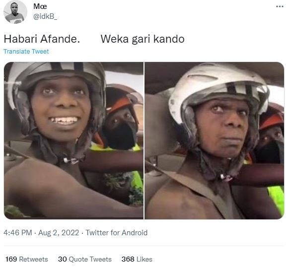 Mv idkb habari afande translate tweer weka gari kando 4,46 pm aug 2, twitter for