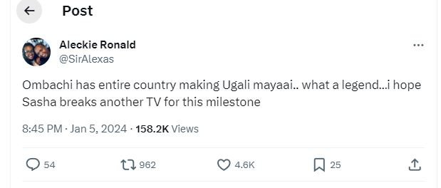 Post aleckie ronald siralexas ombachi has entire country making ugali mayaai_ wh