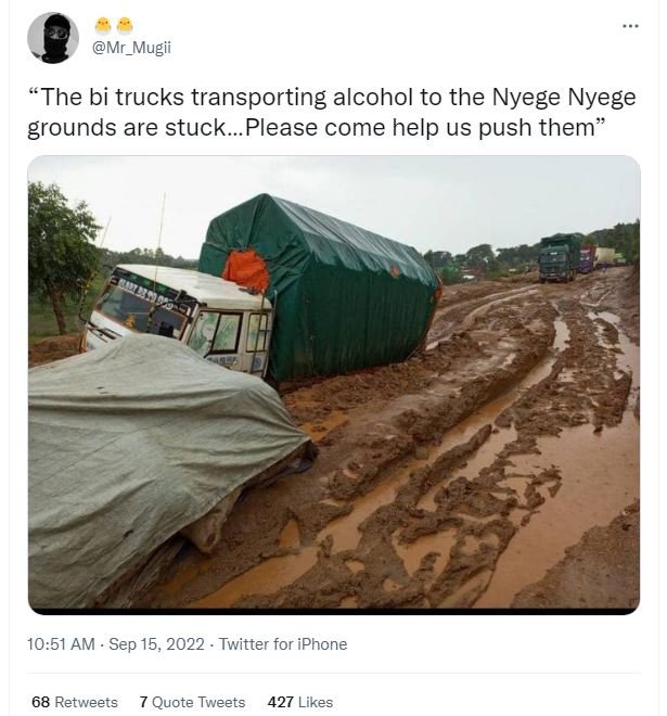 Mr_mugii the bi trucks transporting alcohol to the nyege nyege grounds are stuck