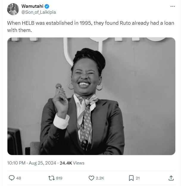 Wamutahi son_of_laikipia when helb was established in , they found ruto already