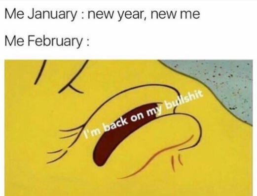 Me january new year, new me me february 'budlshit on m oack s