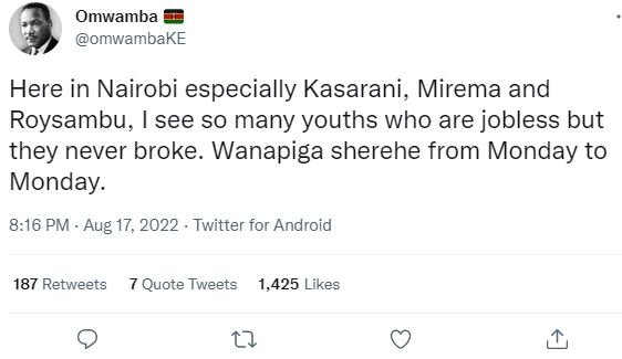 Omwamba omwambake here in nairobi especially kasarani mirema and roysambu, see s