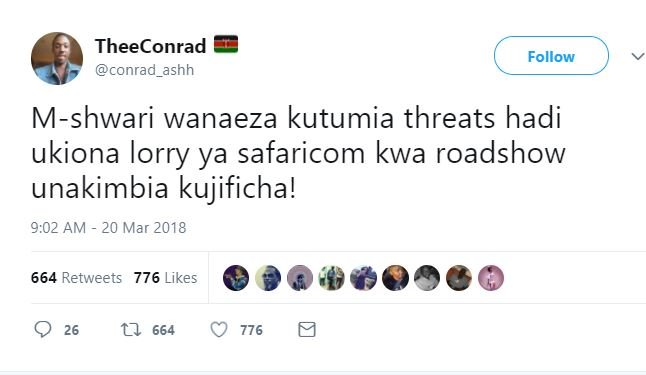 Theeconrad conrad_ashh follow mshwari wanaeza kutumia threats hadi ukiona lorry