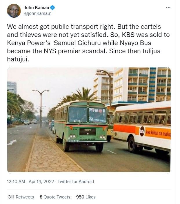 John kamau johnkamaul we almost got public transport right. but the cartels and