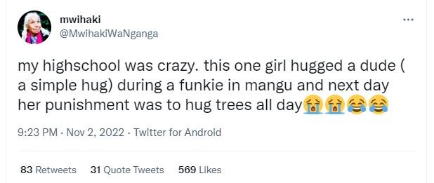 Mwihaki mwihakiwanganga my highschool was crazy. this one girl hugged a dude sim