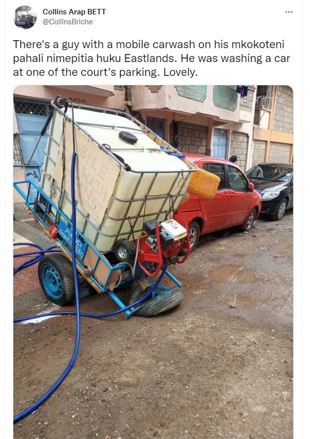 Collins arap bett collinsbriche there's a guy with a mobile carwash on his mkoko
